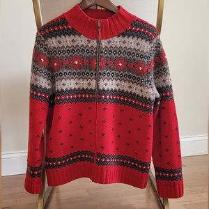 HANDKNIT RARE LAUREN (RALPH LAUREN)100% WOOL ZIP SWEATER SZ. MED.